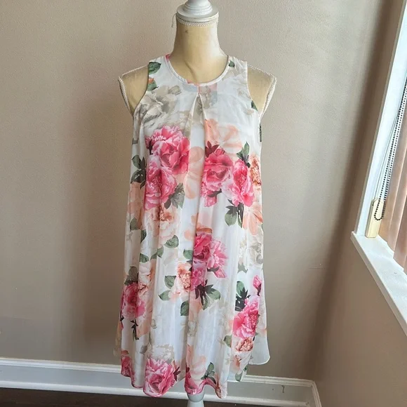 Calvin Klein Womens A Line Dress Mini Sz 2 Floral Roses New ST2125 - Picture 3 of 3